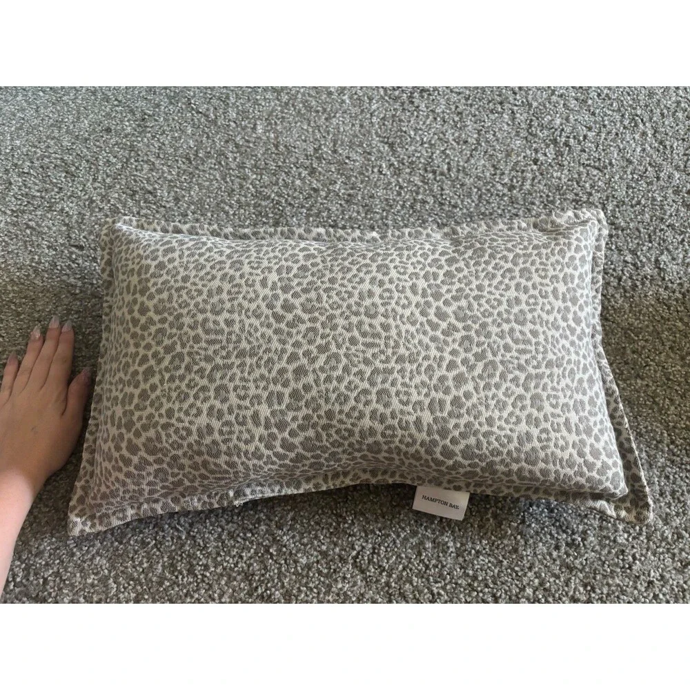 Hampton Bay Leopard Animal Print Lumbar Pillow Taupe Cream Flanged Cushion